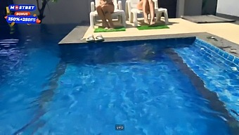 College Party With Poolside Orgy With Two Hot Brunettes And Their Well-Endowed Friends.